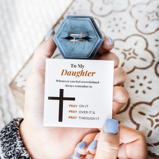 To My Daughter "Pray Through It" Twin Band Cross Ring